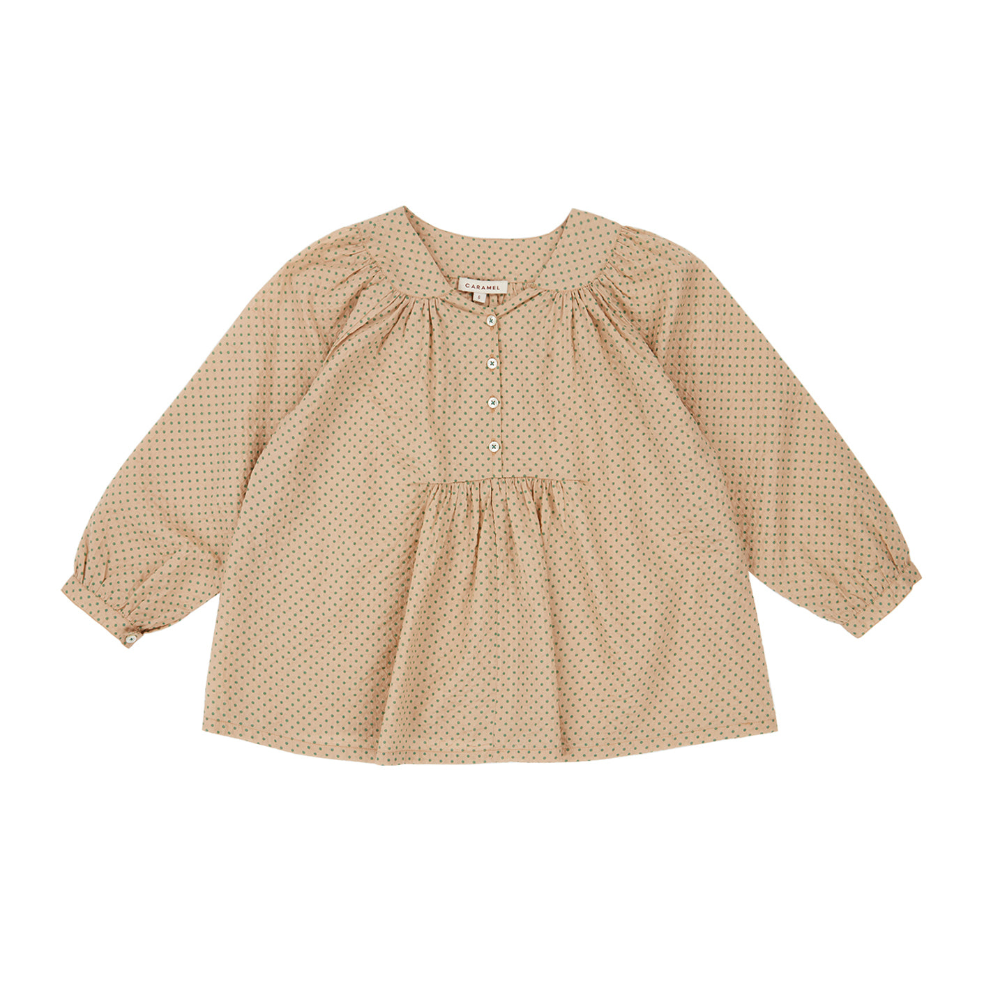 Caramel Victoria Kid's Blouse Green Polka Dot Cotton | BIEN BIEN www.bienbienshop.com