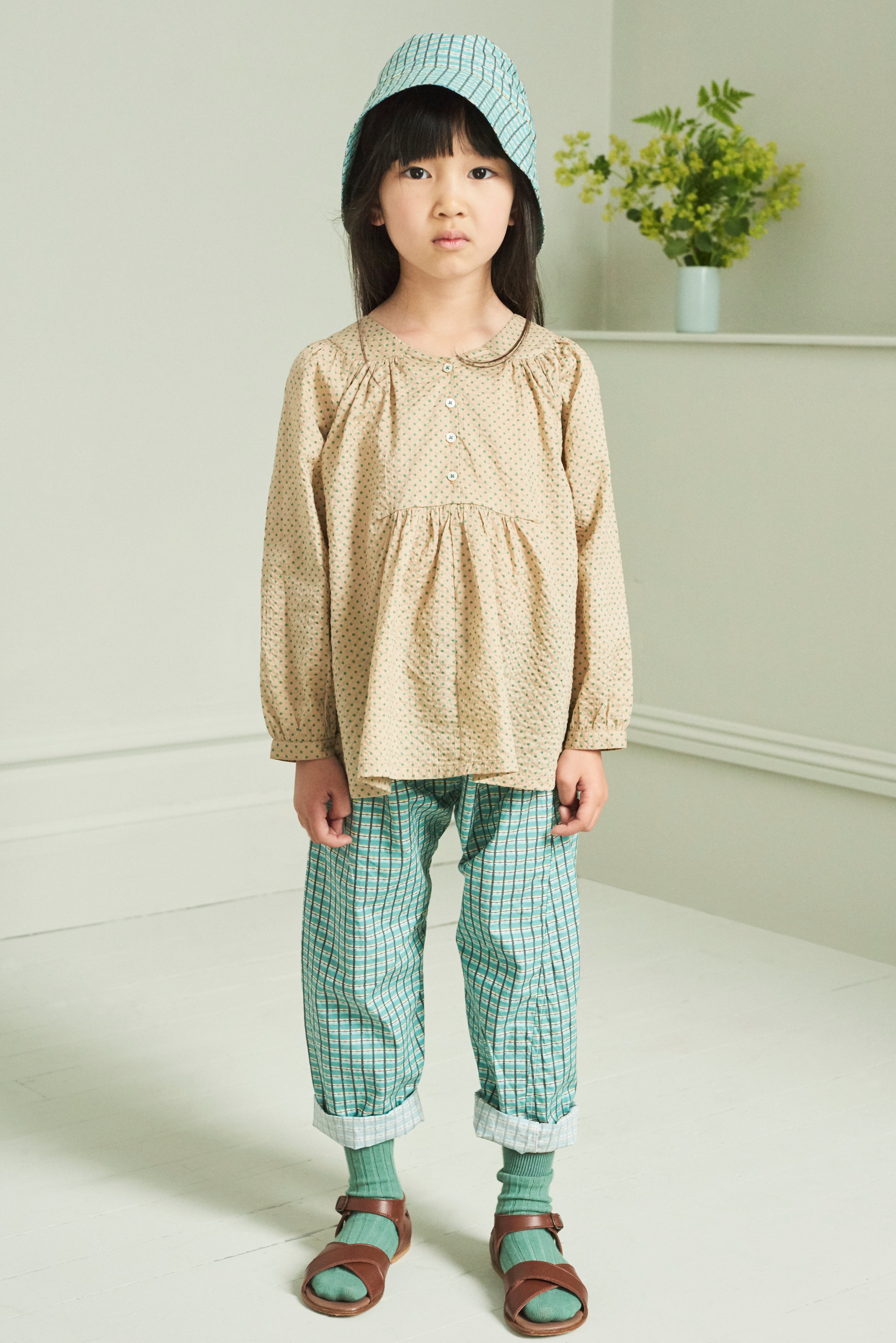 Caramel Victoria Kid's Blouse Green Polka Dot Cotton | BIEN BIEN www.bienbienshop.com