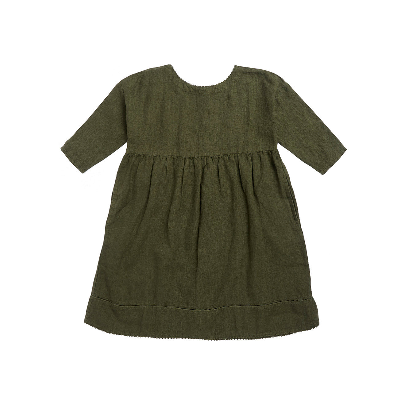 Caramel Wimbledon Kid's Dress Army Green Linen | BIEN BIEN www.bienbienshop.com