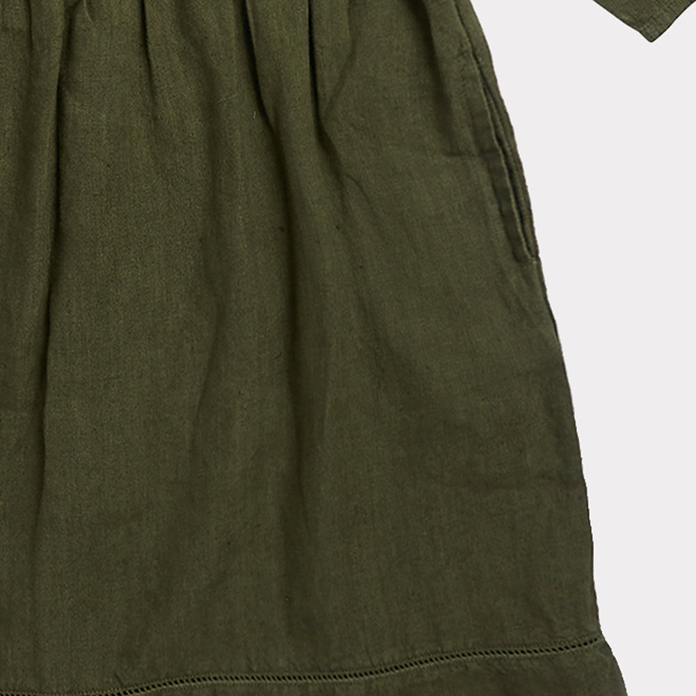 Caramel Wimbledon Kid's Dress Army Green Linen | BIEN BIEN www.bienbienshop.com