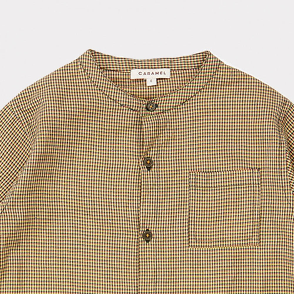 Caramel Momus Kid's Shirt Forest Microcheck | BIEN BIEN www.bienbienshop.com