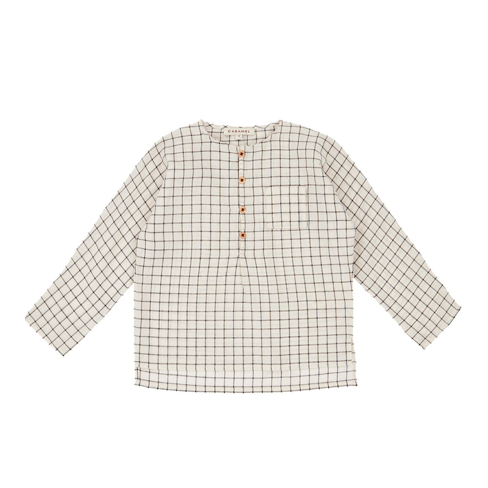 Caramel Pimlico Baby & Kid's Long Sleeve Shirt Black & White Grid | BIEN BIEN www.bienbienshop.com