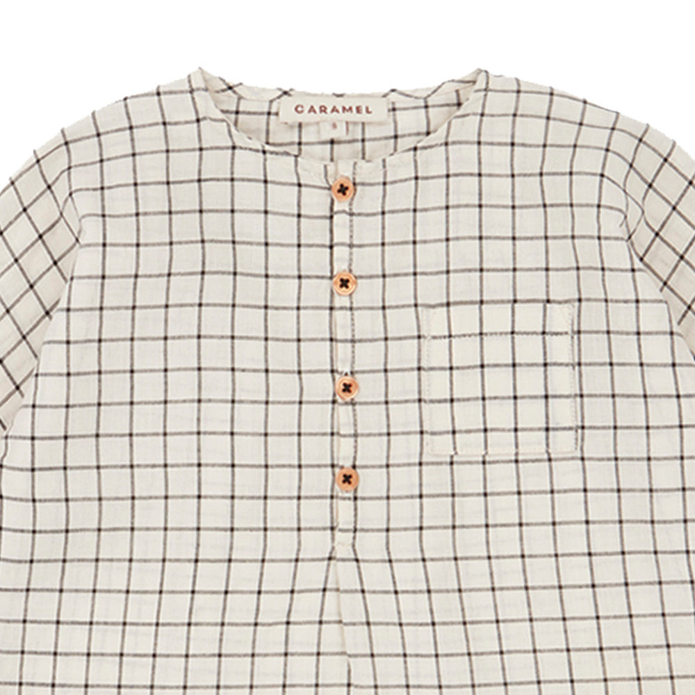 Caramel Pimlico Baby & Kid's Long Sleeve Shirt Black & White Grid | BIEN BIEN www.bienbienshop.com