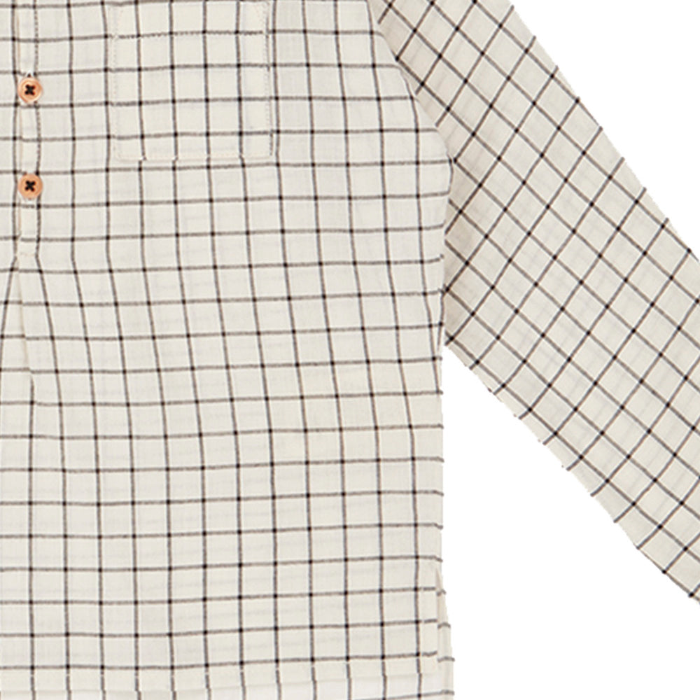 Caramel Pimlico Baby & Kid's Long Sleeve Shirt Black & White Grid | BIEN BIEN www.bienbienshop.com