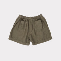 Caramel Lobster Unisex Kid Linen Shorts Dark Olive Green | BIEN BIEN