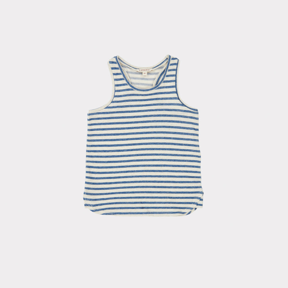 Caramel Bluebottle Kid Singlet Tank Blue Ivory Stripe | BIEN BIEN