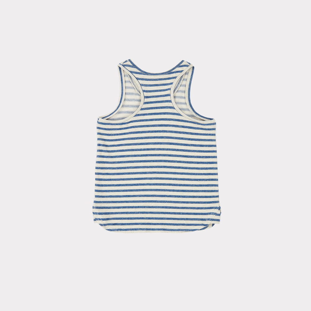 Caramel Bluebottle Kid Singlet Tank Blue Ivory Stripe | BIEN BIEN