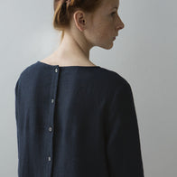 Muku Pleated Dress with Button Closure in Dark Blue | BIEN BIEN