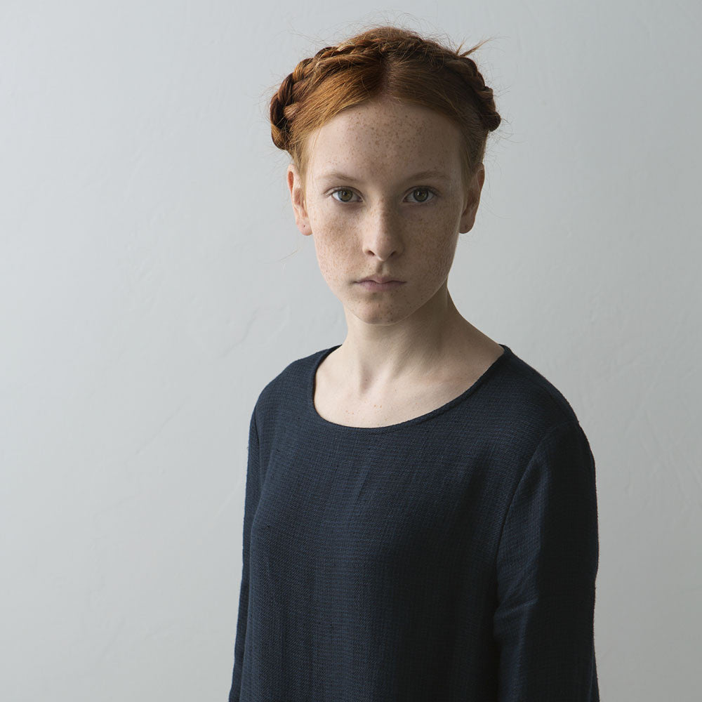 Muku Pleated Dress with Button Closure in Dark Blue | BIEN BIEN