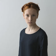 Muku Pleated Dress with Button Closure in Dark Blue | BIEN BIEN