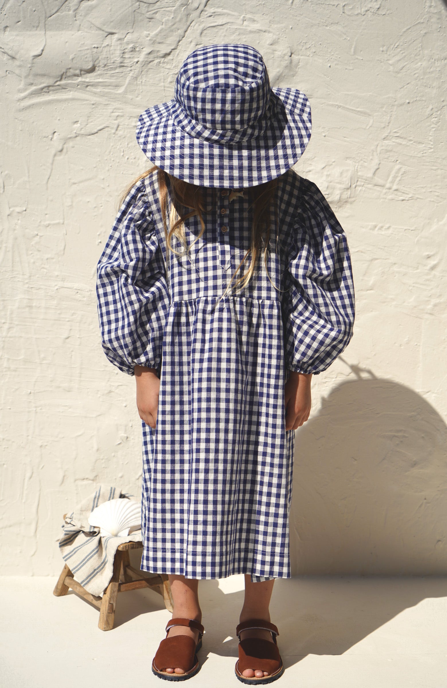 House of Paloma Agna Kids Dress Taverna Gingham Check Linen Navy White | BIEN BIEN bienbienshop.com