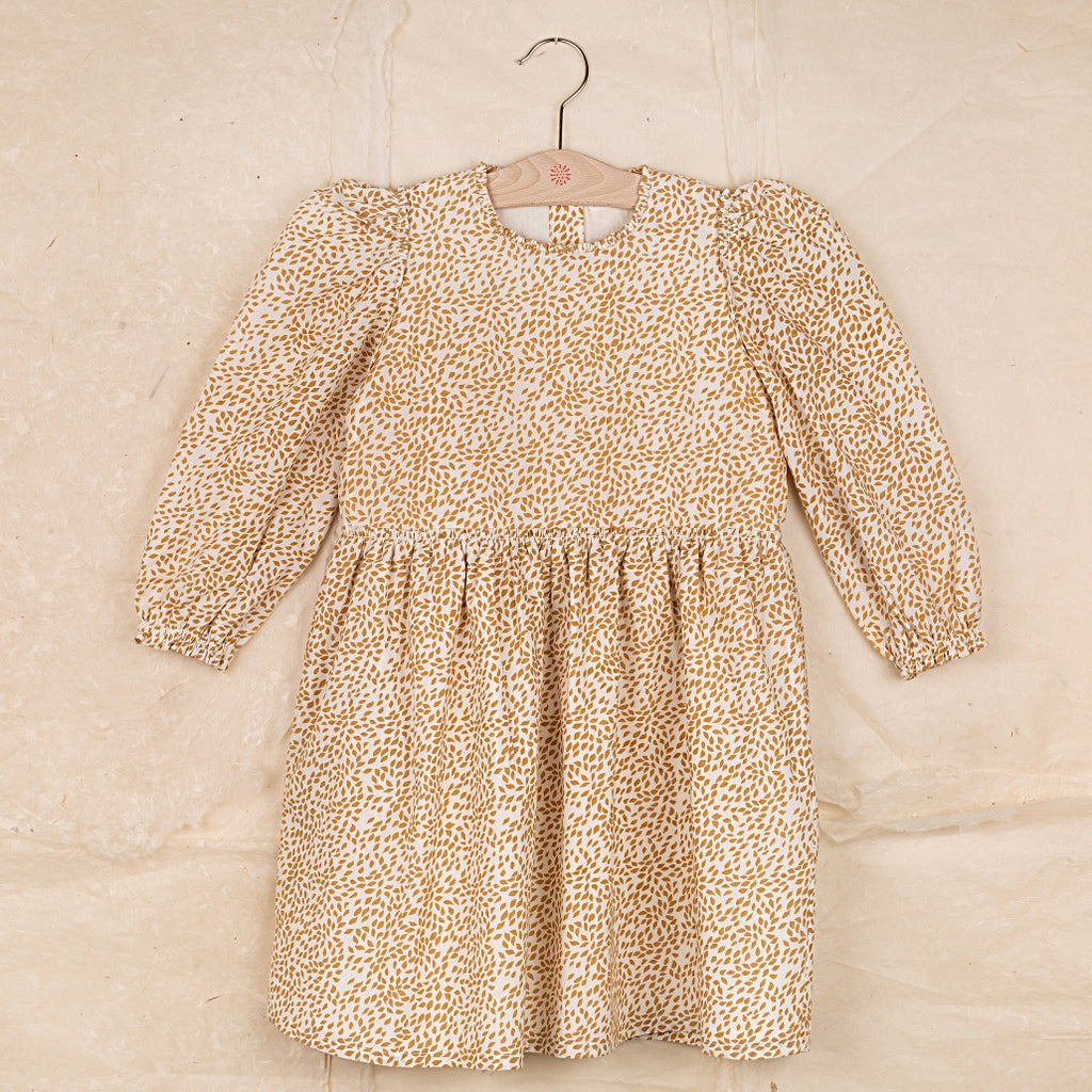 Ketiketa Dora Puff Shoulder Kid's Dress Ochre Leaf | BIEN BIEN www.bienbienshop.com