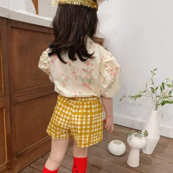 NEW Ojo de Papa Mari Kid's Shorts Mustard Check | BIEN BIEN bienbienshop.com