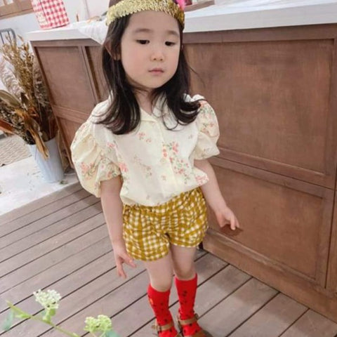 NEW Ojo de Papa Mari Kid's Shorts Mustard Check | BIEN BIEN bienbienshop.com