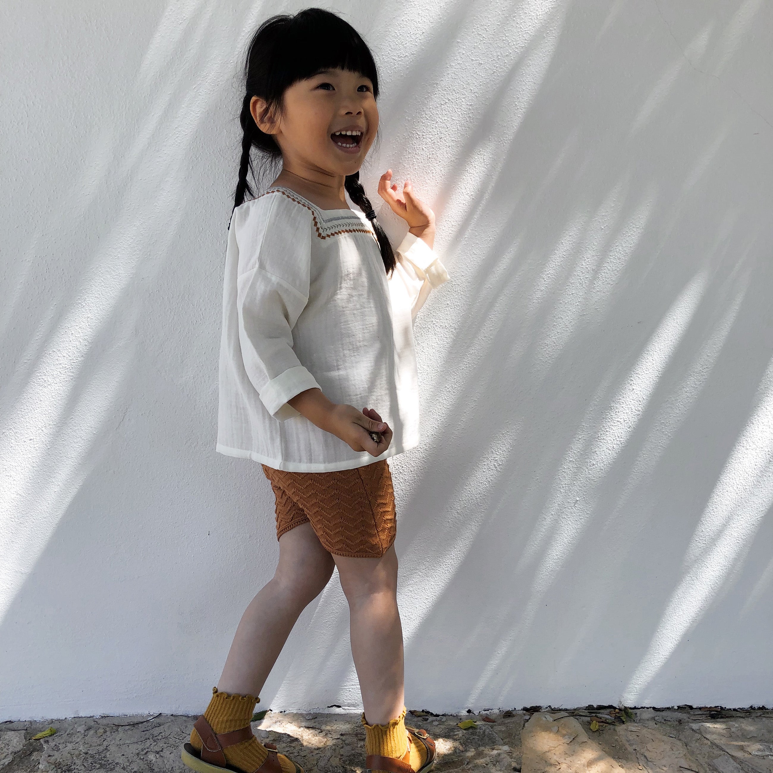 Liilu Chevron Knit Baby & Kid's Shorts Terracotta Organic | BIEN BIEN www.bienbienshop.com