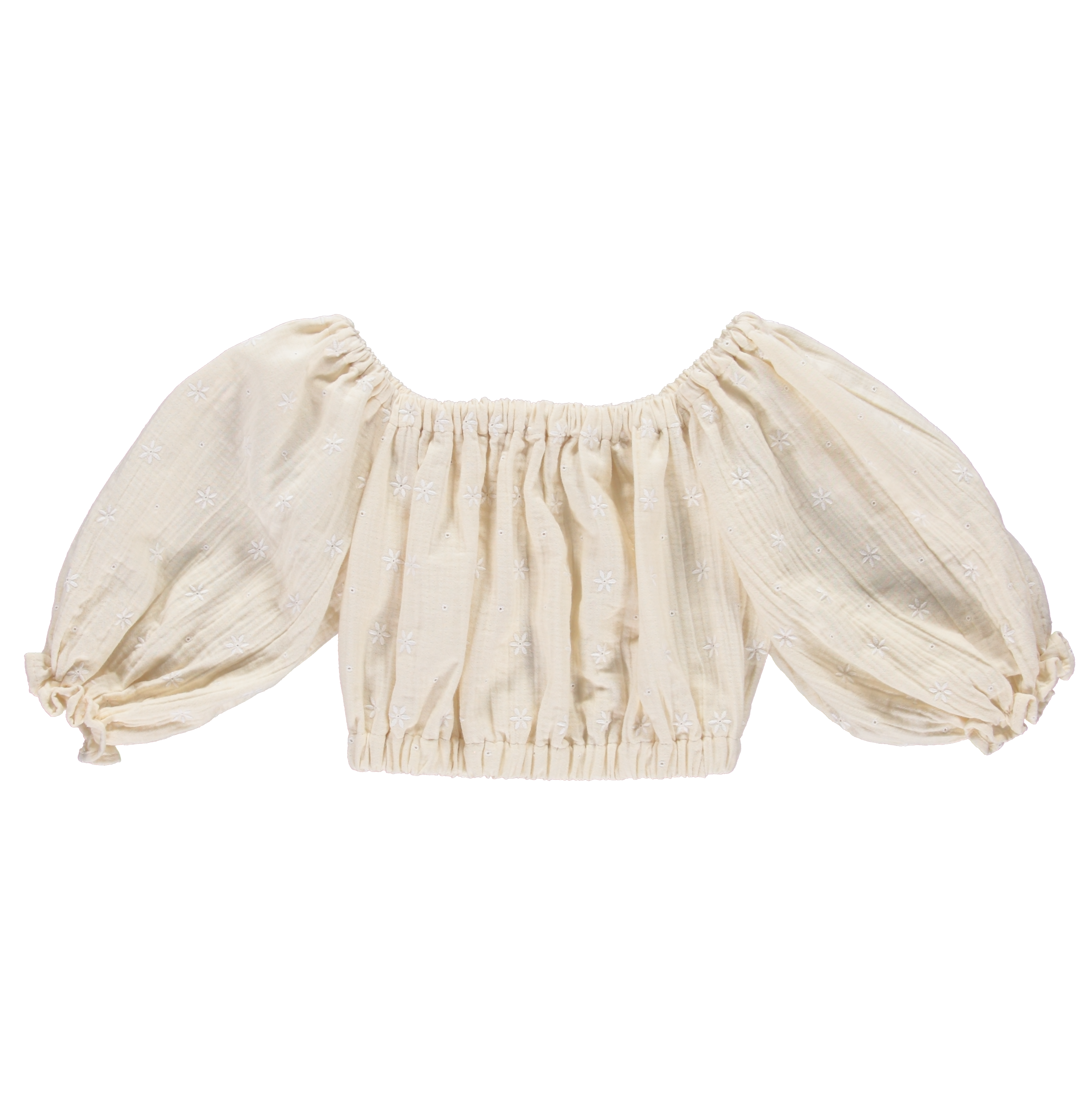 NEW LiiLU Leandra Floral Embroidered Cropped Kid's Blouse Ecru | BIEN BIEN bienbienshop.com