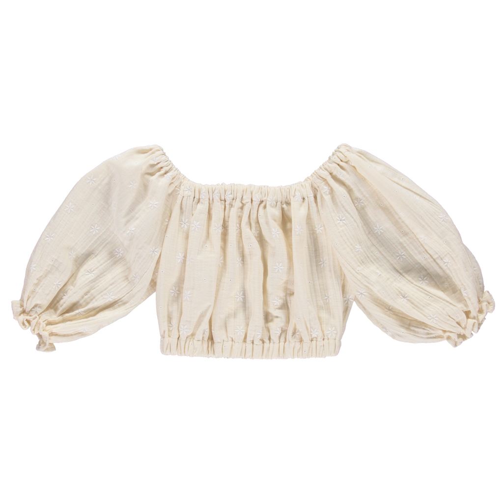 NEW LiiLU Leandra Floral Embroidered Cropped Kid's Blouse Ecru | BIEN BIEN bienbienshop.com