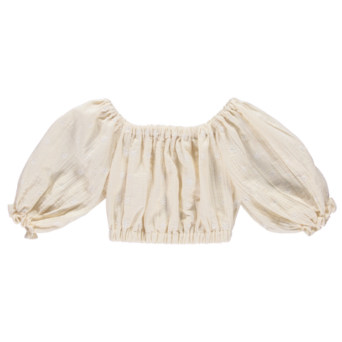 NEW LiiLU Leandra Floral Embroidered Cropped Kid's Blouse Ecru | BIEN BIEN bienbienshop.com
