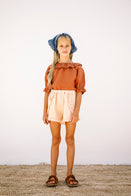 Liilu Oana Kid's Blouse Ruffle Collar Toffee Organic Cotton Muslin
