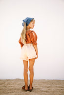Liilu Oana Kid's Blouse Ruffle Collar Toffee Organic Cotton Muslin