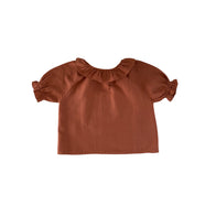 Liilu Oana Kid's Blouse Ruffle Collar Toffee Organic Cotton Muslin