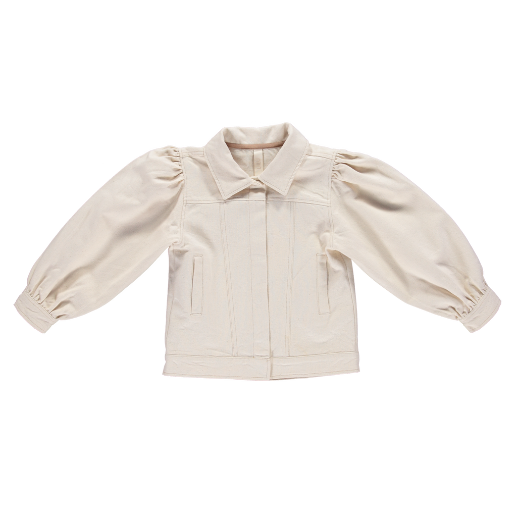 NEW LiiLU Denim Petra Puff Sleeve Kid's Jacket Ecru | BIEN BIEN bienbienshop.com