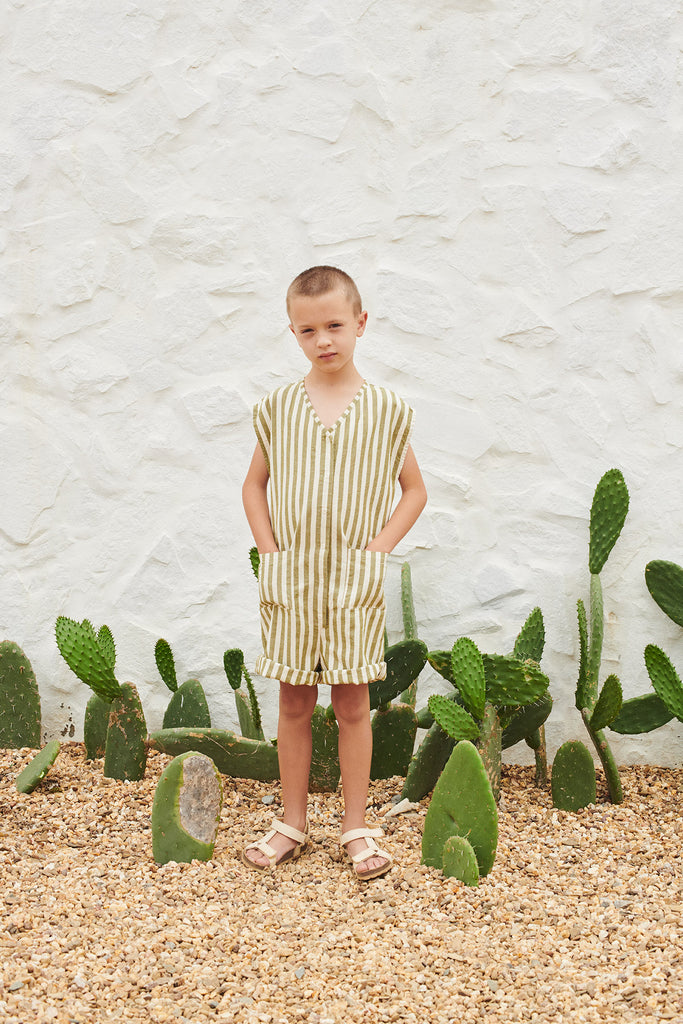 NEW LiiLU Felix Kid's Sleeveless Short Jumpsuit Olive Stripe  BIEN BIEN bienbienshop.com