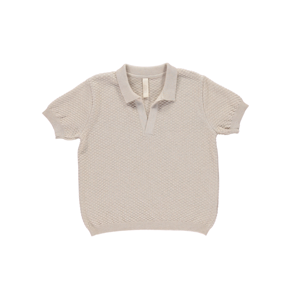 NEW LiiLU Kid's Textured Knit Polo Short Sleeve Tee Ecru | BIEN BIEN bienbienshop.com