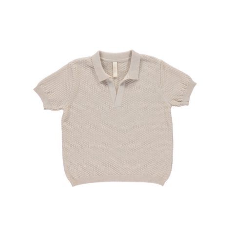 NEW LiiLU Kid's Textured Knit Polo Short Sleeve Tee Ecru | BIEN BIEN bienbienshop.com