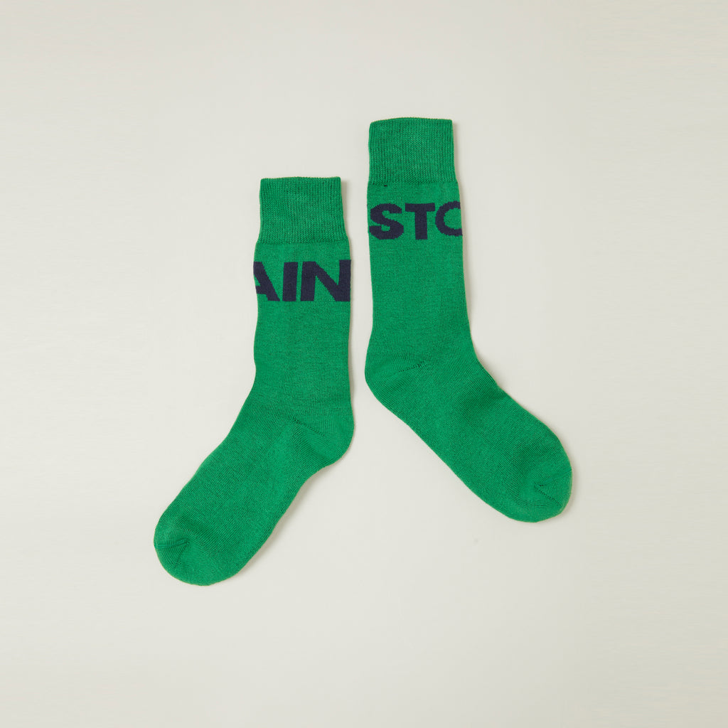 Main Story UK Kid's Mid-Calf Typeface Sock Green & Black | BIEN BIEN bienbienshop.com