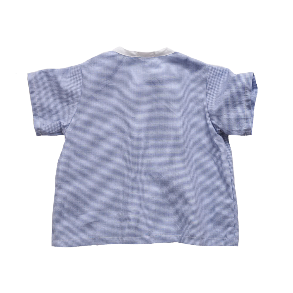 Makié James Baby Boy Short Sleeve Shirt in Blue Gingham White Collar | BIEN BIEN