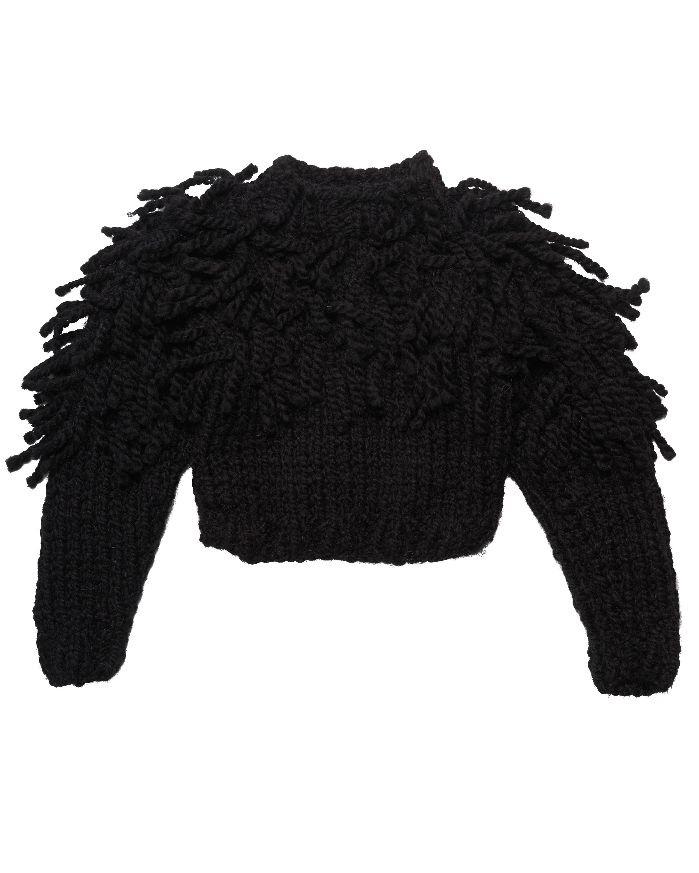 Manuela Fringe Kid's Jumper in Jet Black Alpaca | BIEN BIEN