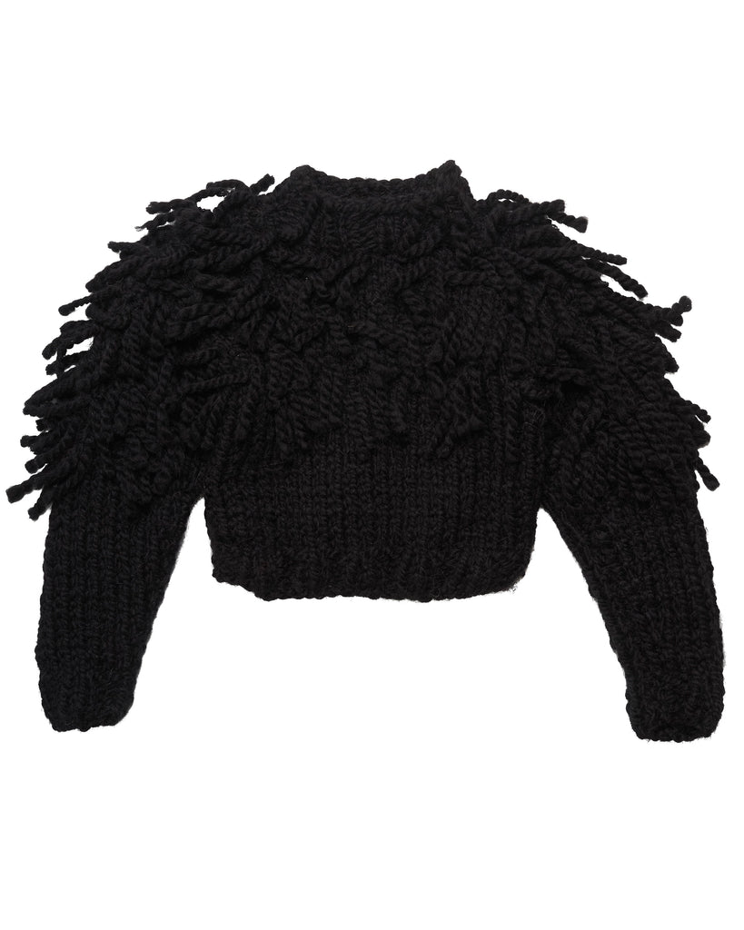 Manuela Fringe Kid's Jumper in Jet Black Alpaca | BIEN BIEN
