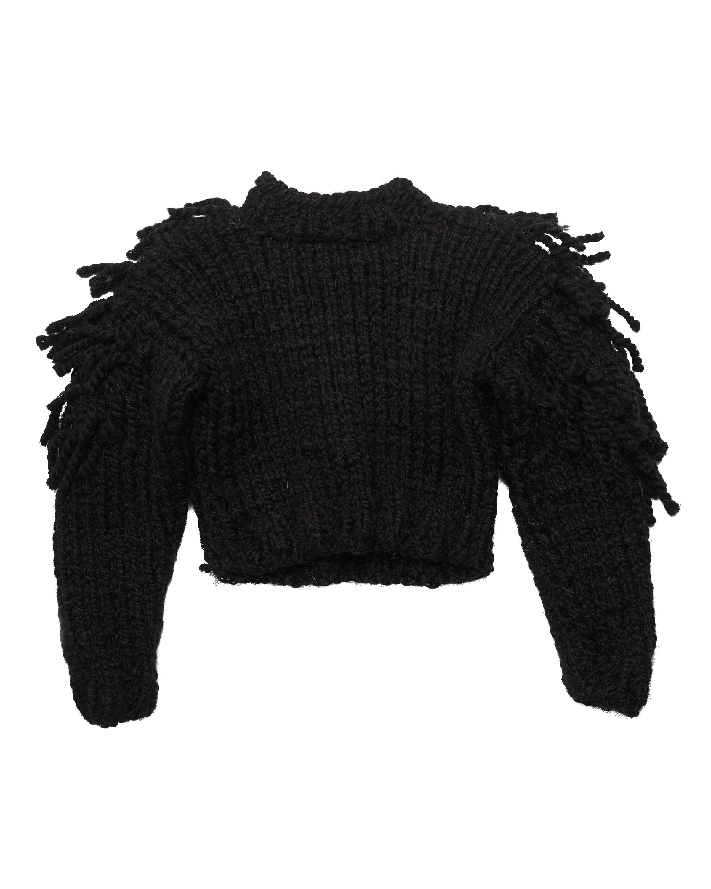 Manuela Fringe Kid's Jumper in Jet Black Alpaca | BIEN BIEN