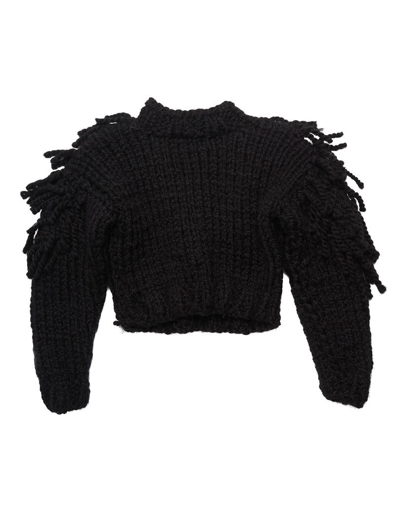 Manuela Fringe Kid's Jumper in Jet Black Alpaca | BIEN BIEN