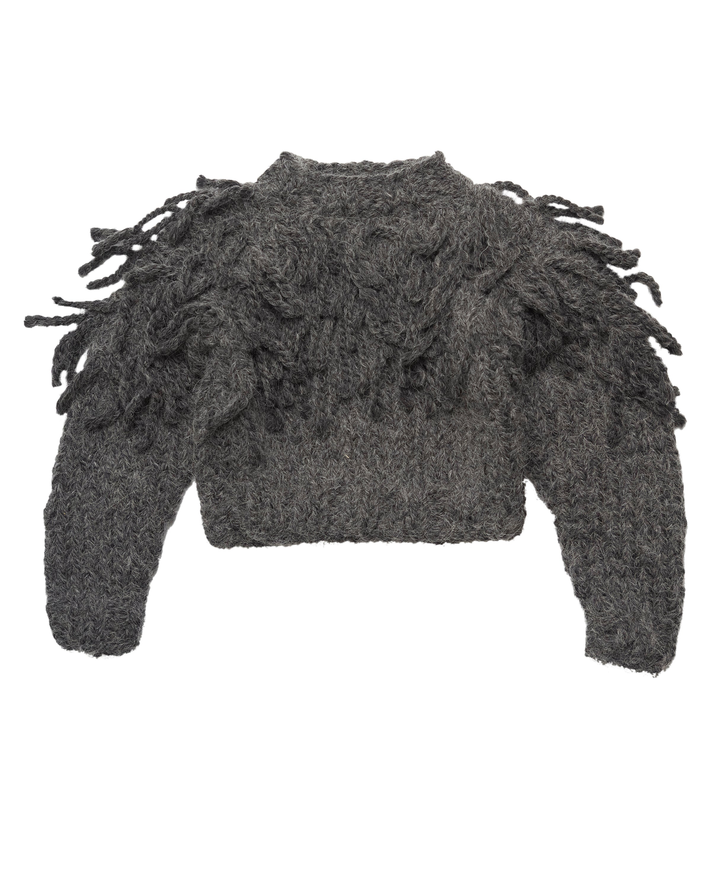Manuela Fringe Kid's Jumper in Charcoal Alpaca | BIEN BIEN