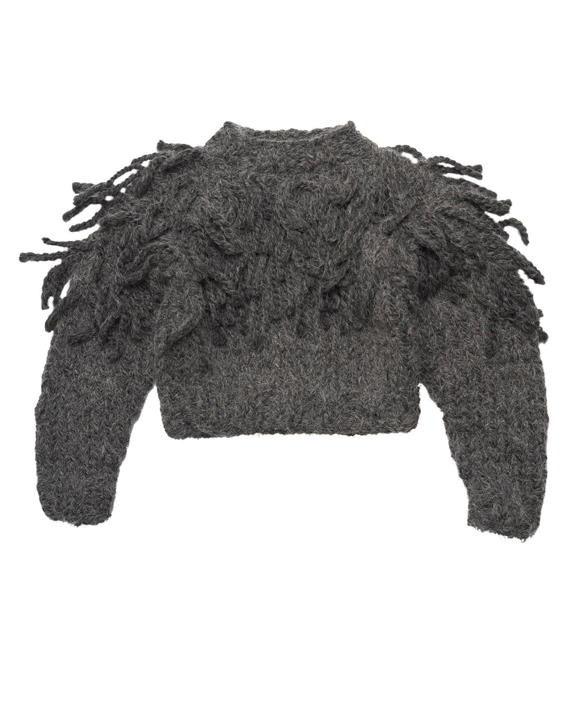 Manuela Fringe Kid's Jumper in Charcoal Alpaca | BIEN BIEN