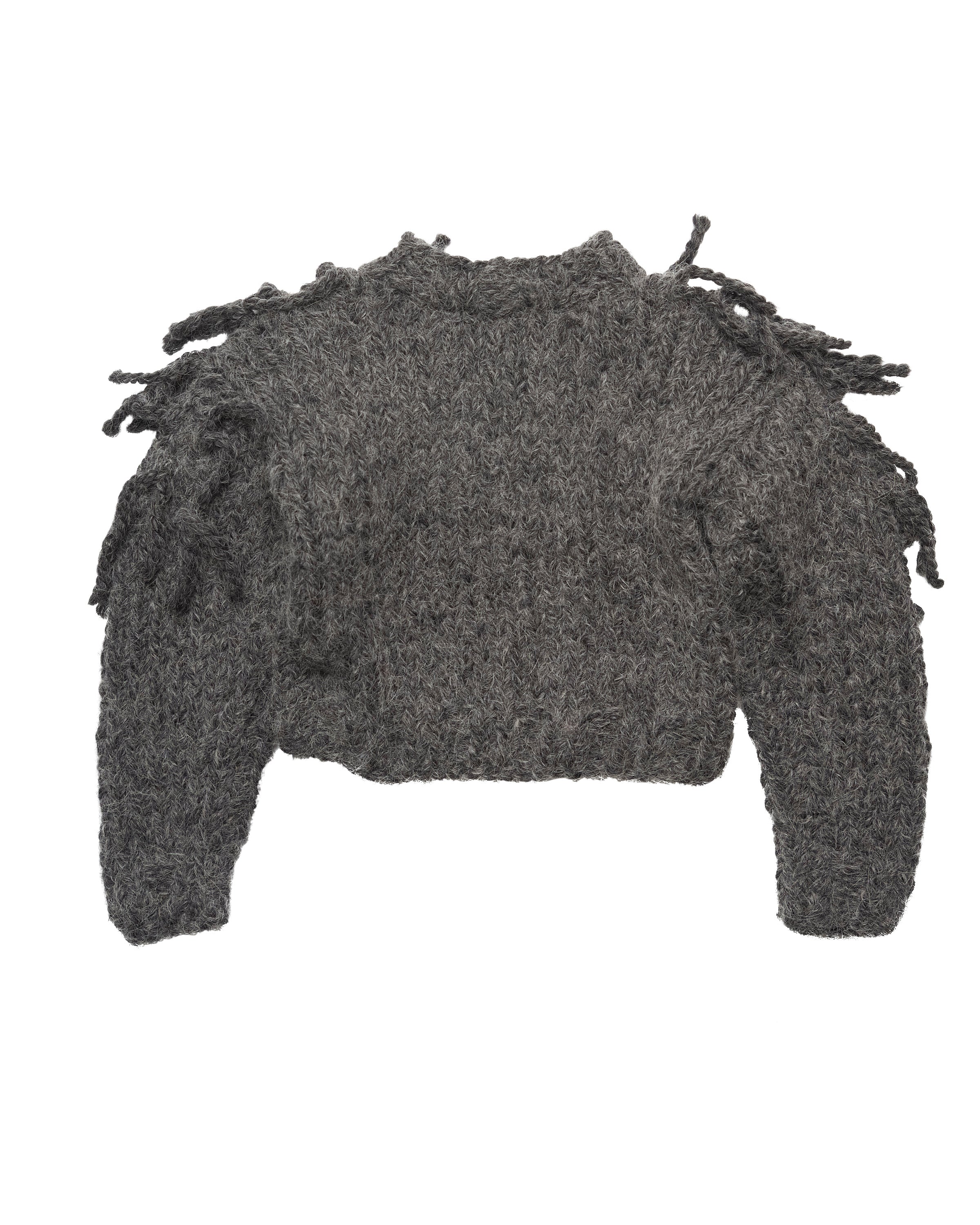 Manuela Fringe Kid's Jumper in Charcoal Alpaca | BIEN BIEN