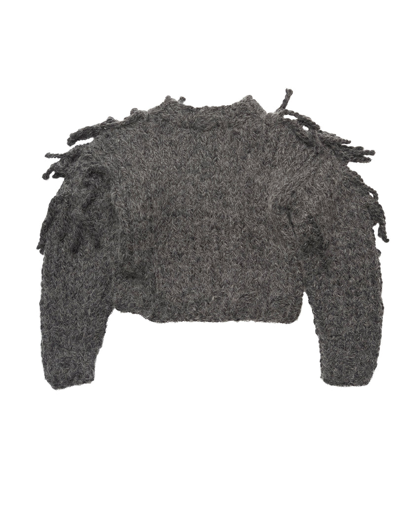 Manuela Fringe Kid's Jumper in Charcoal Alpaca | BIEN BIEN