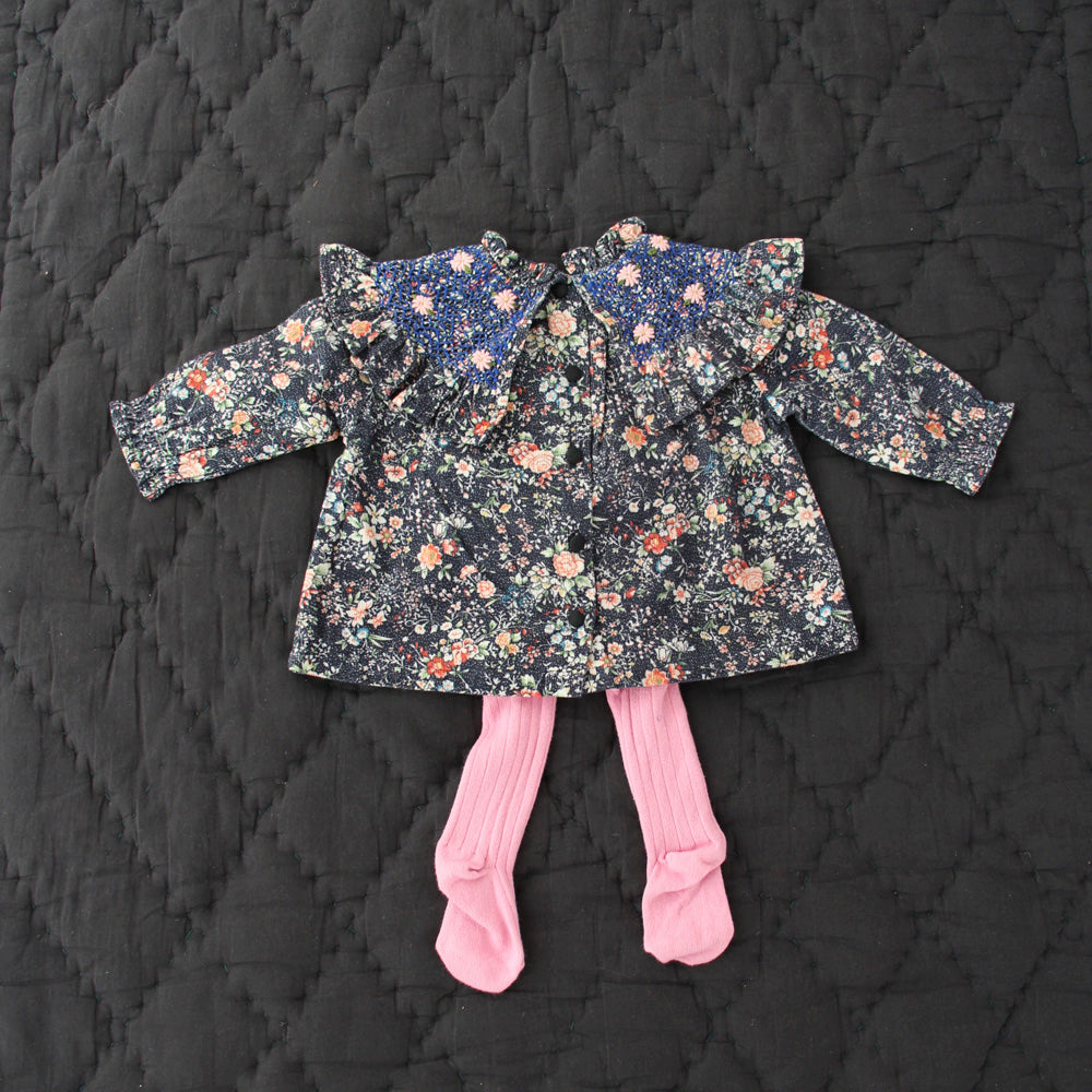 SALE Bonjour Hand Smocked Big Collar Baby & Kids Blouse Indigo Flowers | BIEN BIEN bienbienshop.com