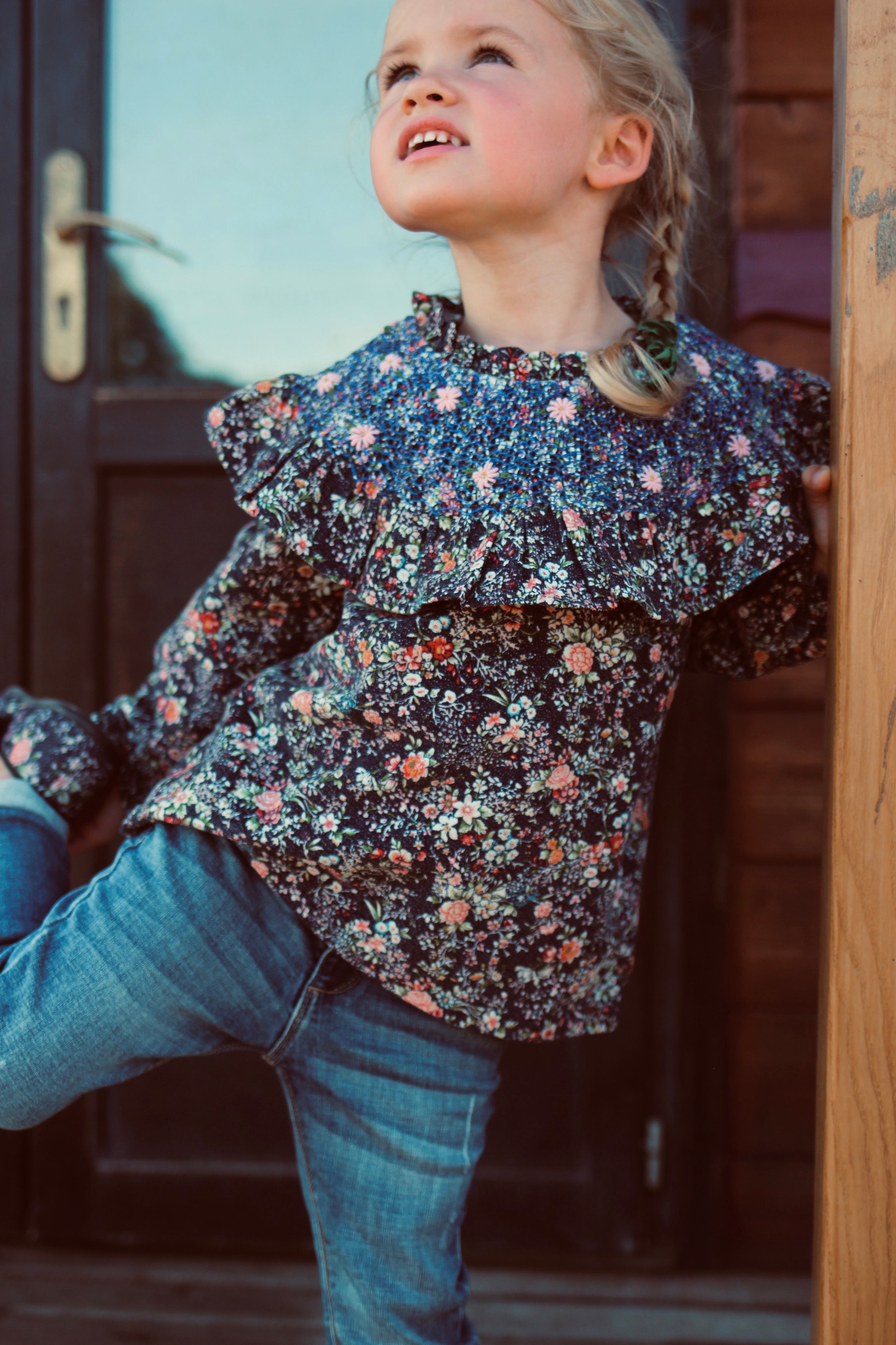 SALE Bonjour Hand Smocked Big Collar Baby & Kids Blouse Indigo Flowers | BIEN BIEN bienbienshop.com