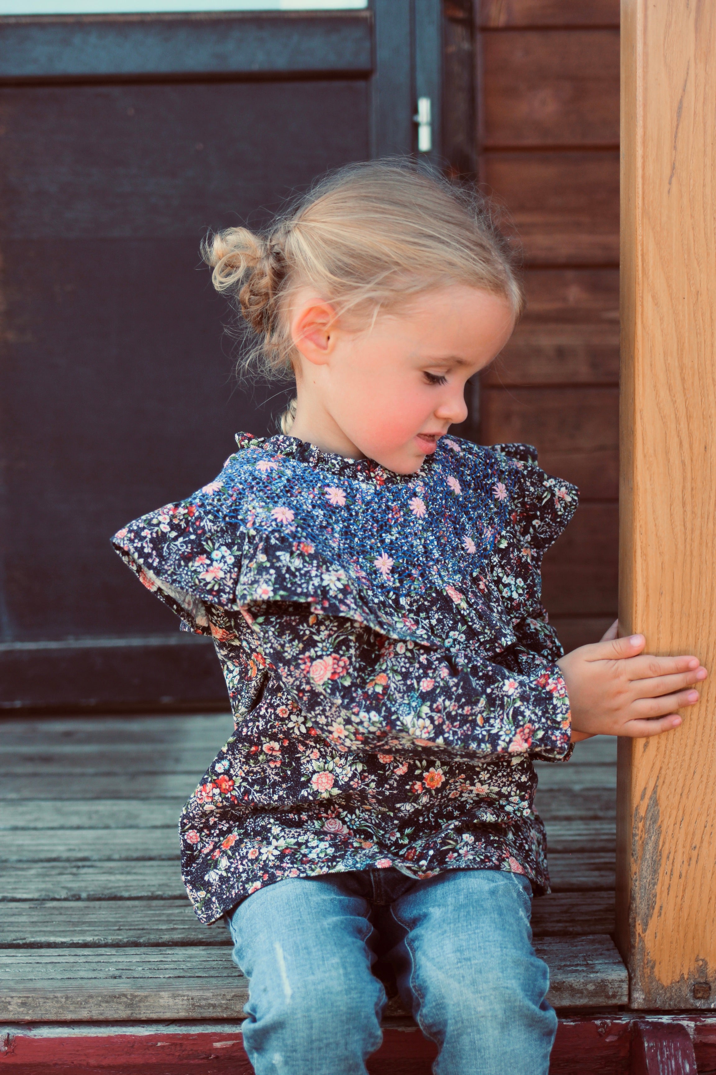 SALE Bonjour Hand Smocked Big Collar Baby & Kids Blouse Indigo Flowers | BIEN BIEN bienbienshop.com