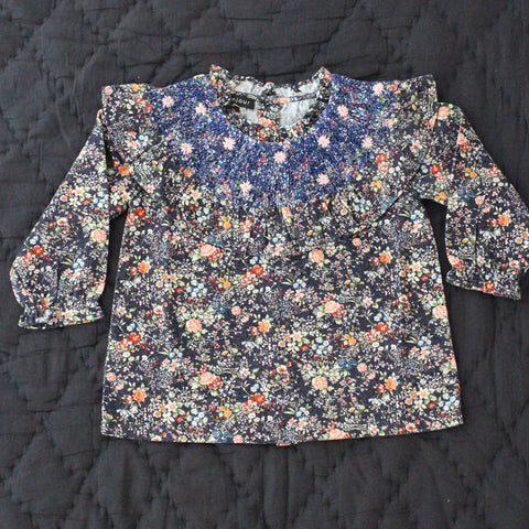 SALE Bonjour Hand Smocked Big Collar Baby & Kids Blouse Indigo Flowers | BIEN BIEN bienbienshop.com