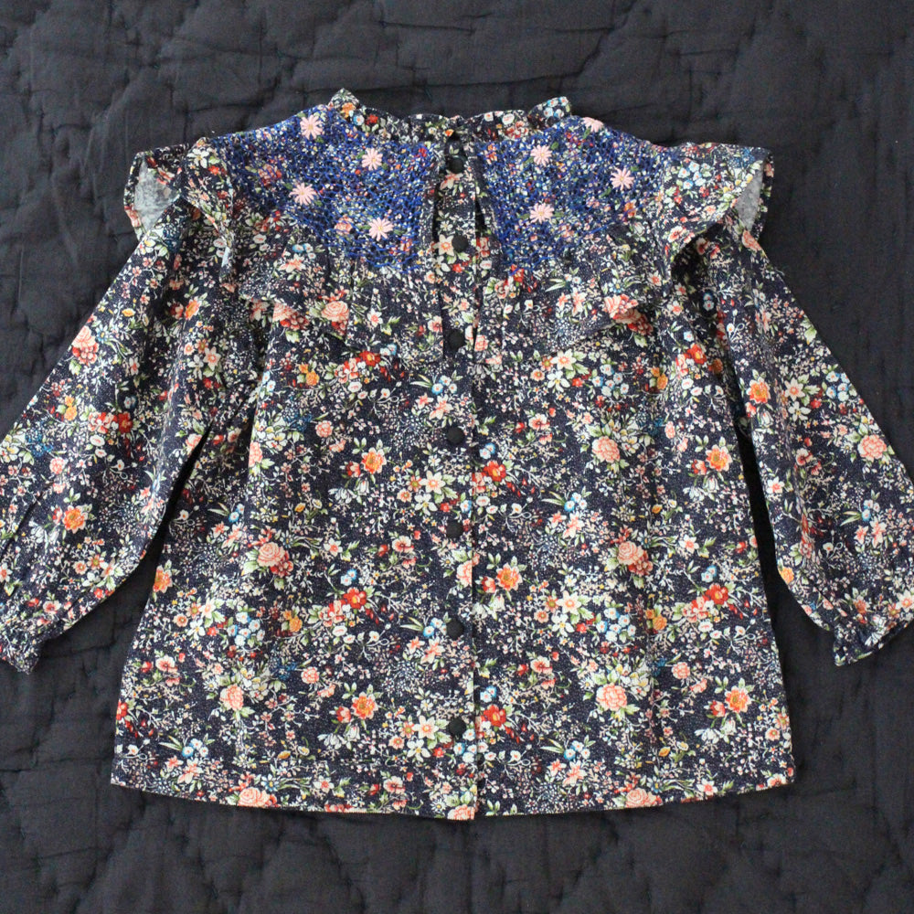 SALE Bonjour Hand Smocked Big Collar Baby & Kids Blouse Indigo Flowers | BIEN BIEN bienbienshop.com