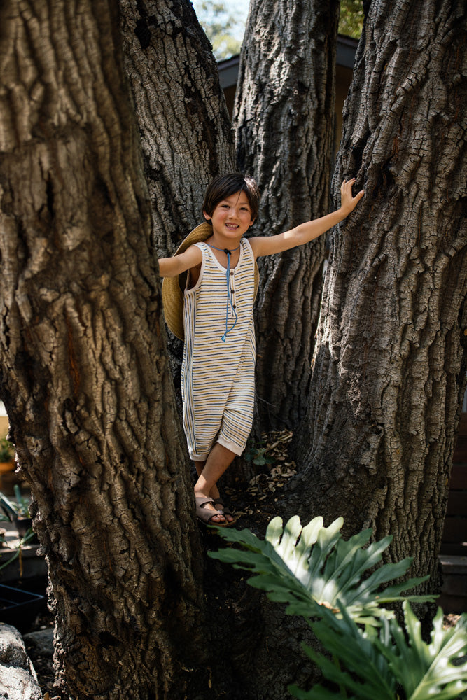 Nico Nico Hamilton Kid's Terry Sleeveless Romper Soy Natural Stripe | BIEN BIEN www.bienbienshop.com