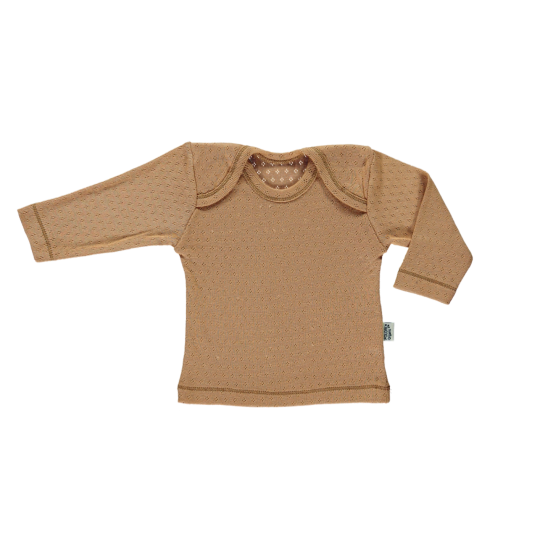 NEW Poudre Organic Begonia Baby Long Sleeve Tee Tan Pointelle Organic Cotton | BIEN BIEN baby gift under $30