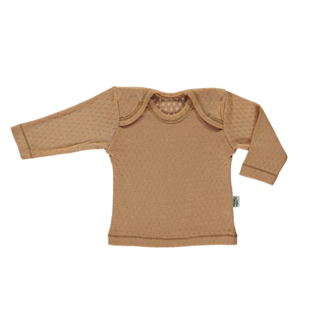 NEW Poudre Organic Begonia Baby Long Sleeve Tee Tan Pointelle Organic Cotton | BIEN BIEN baby gift under $30