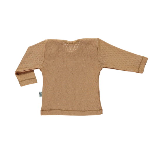 NEW Poudre Organic Begonia Baby Long Sleeve Tee Tan Pointelle Organic Cotton | BIEN BIEN baby gift under $30