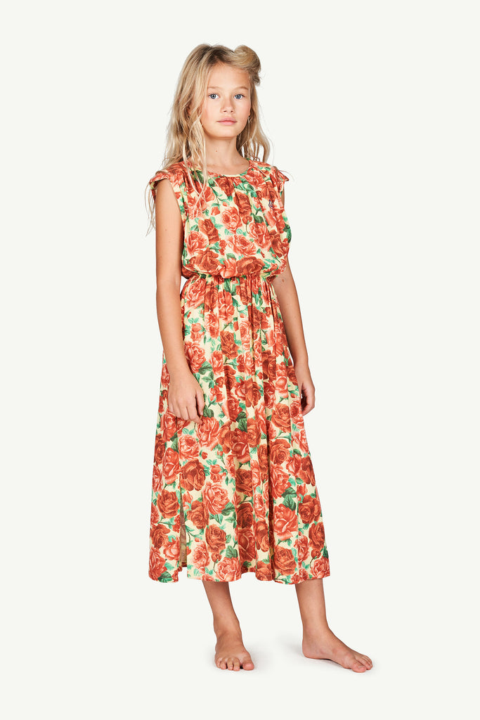 The Animals Observatory Marten Kid's Dress Rose Print Yellow Flowers | BIEN BIEN bienbienshop.com