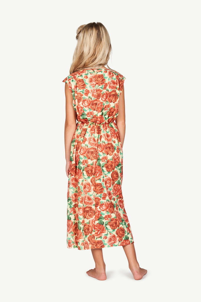 The Animals Observatory Marten Kid's Dress Rose Print Yellow Flowers | BIEN BIEN bienbienshop.com